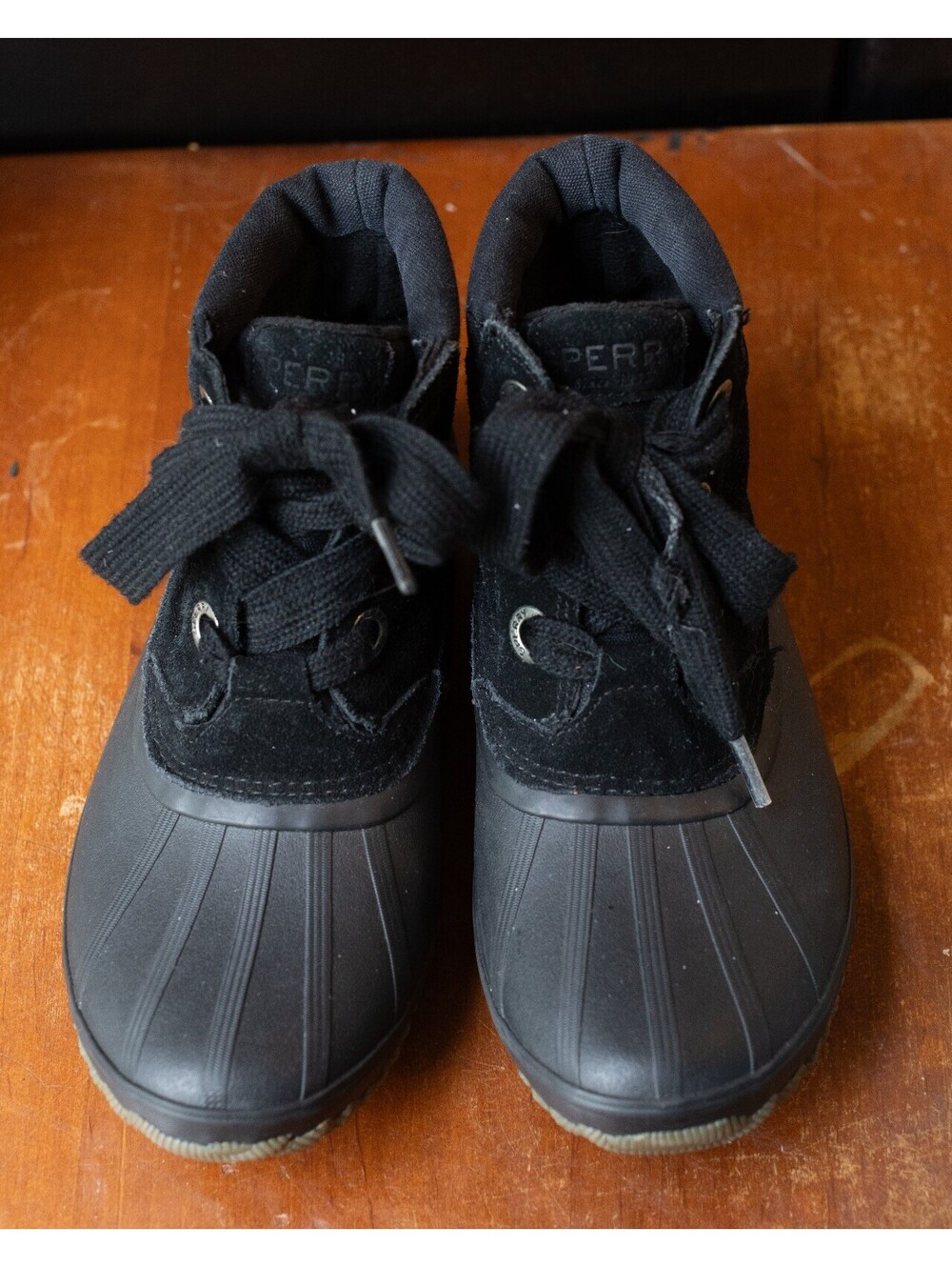 Sperry Black Duck Boots with Suede Upper and Rubber Sole